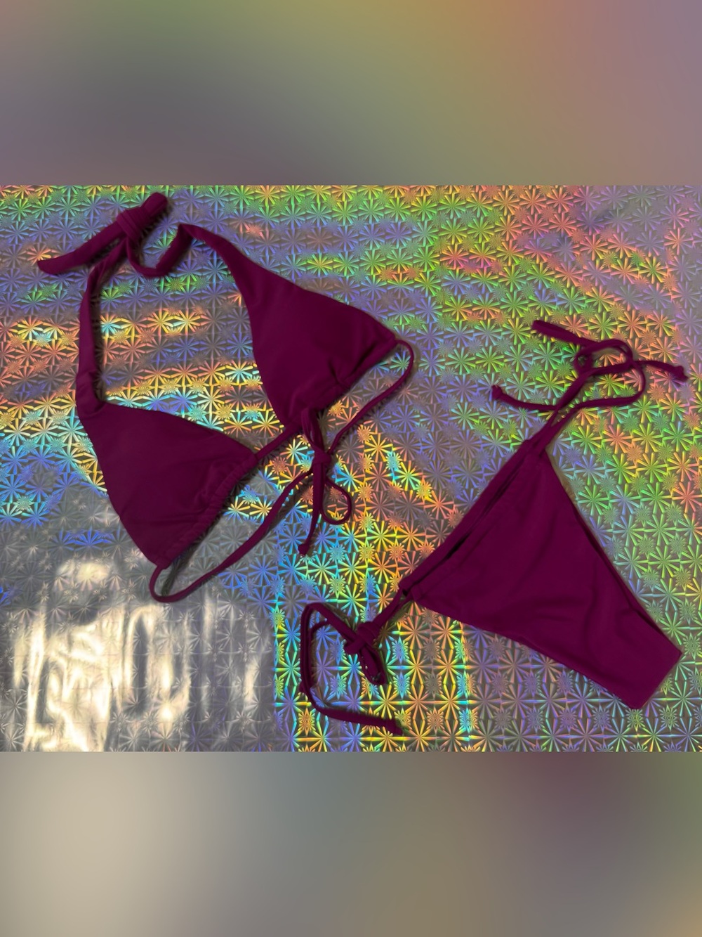PINK Victoria's Secret Deep Plum Triangle Tie Bikini